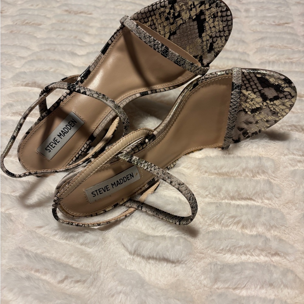 Steve Madden Snake Print Heels - Black and Cream
